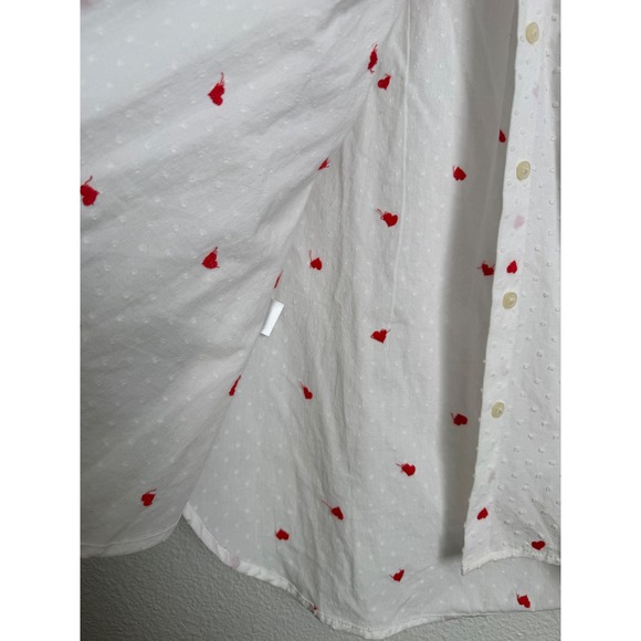 LOFT Womens White Dobby Heart Embroidered Button Down Shirt Size M Red Hearts - Picture 6 of 12
